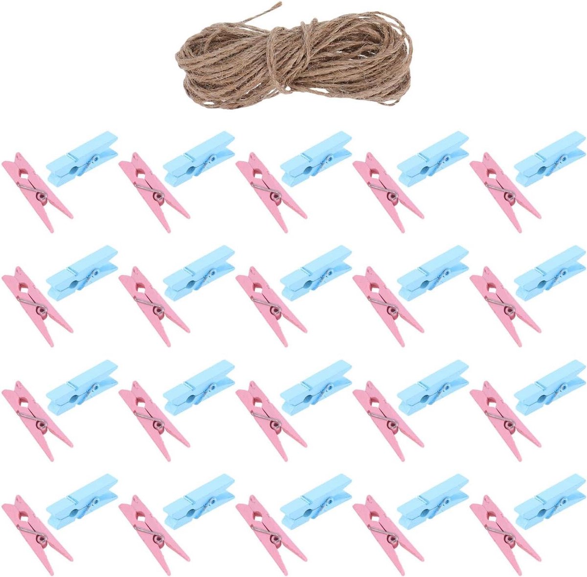 Wasknijpers Hout - Mini Knijpers - Feestdecoratie - Sterke Grip - 100 Stuks - Roze Blauw