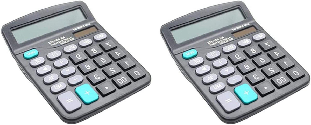 Bureau Rekenmachine - Kantoor Calculator - Dagelijkse Berekeningen - Dual Power Zonne-Batterij - 12 Cijfers - Zwart