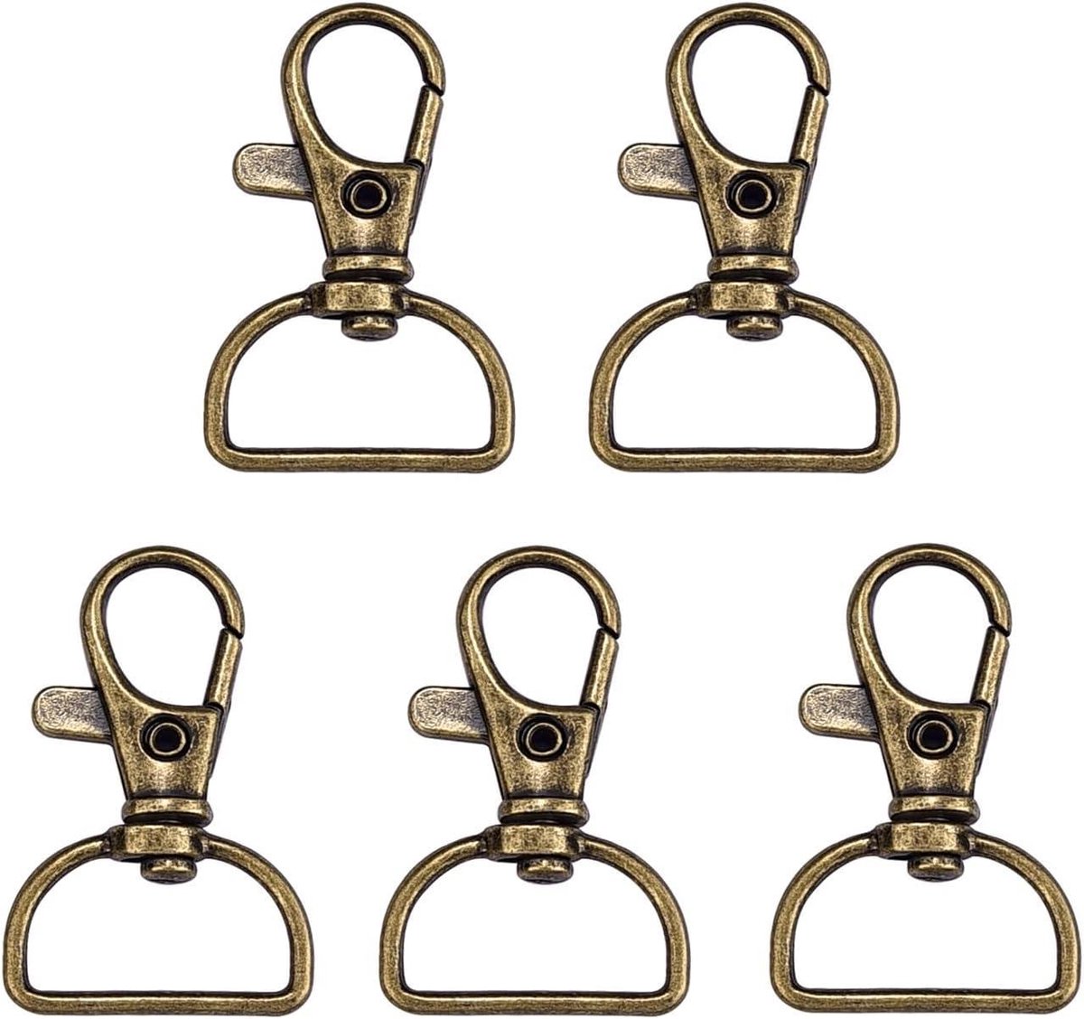 Draaibare Sluitingen - Karabijn Haken - Handgemaakte Creaties - Met D-ring - 5 Stuks - Brons