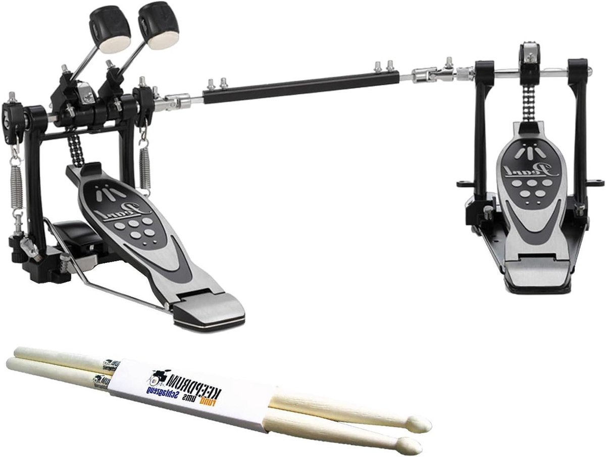 Dubbel Bassdrumpedaal - Voetmachine Dubbel - Muziek Maken - Dubbele Kettingaandrijving - 35 x 18 x 15 cm - Zilver