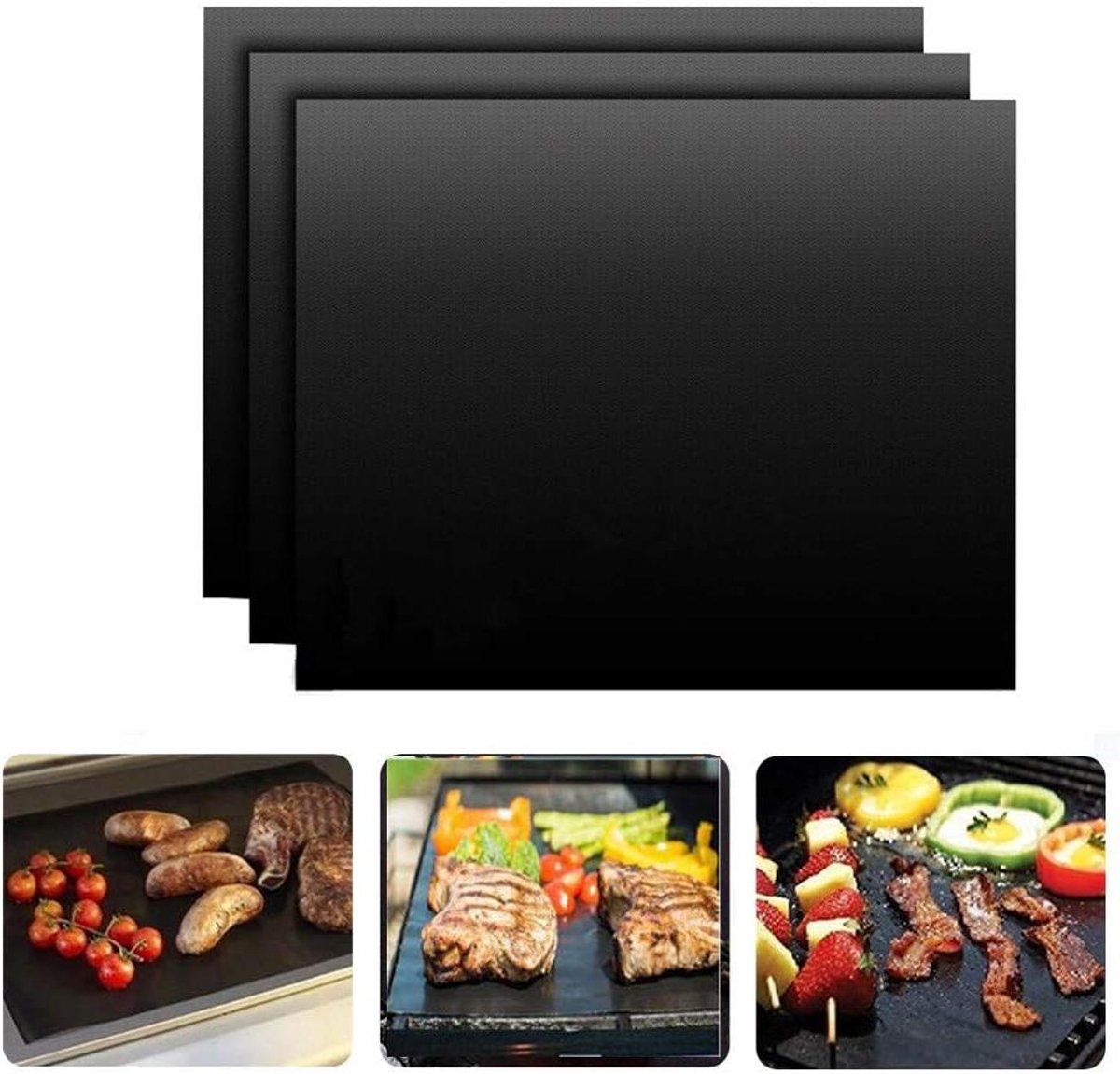 Grillmatten - Bakplaat - Barbecue Koken - Herbruikbaar - 12 stuks 33x40 cm - Zwart