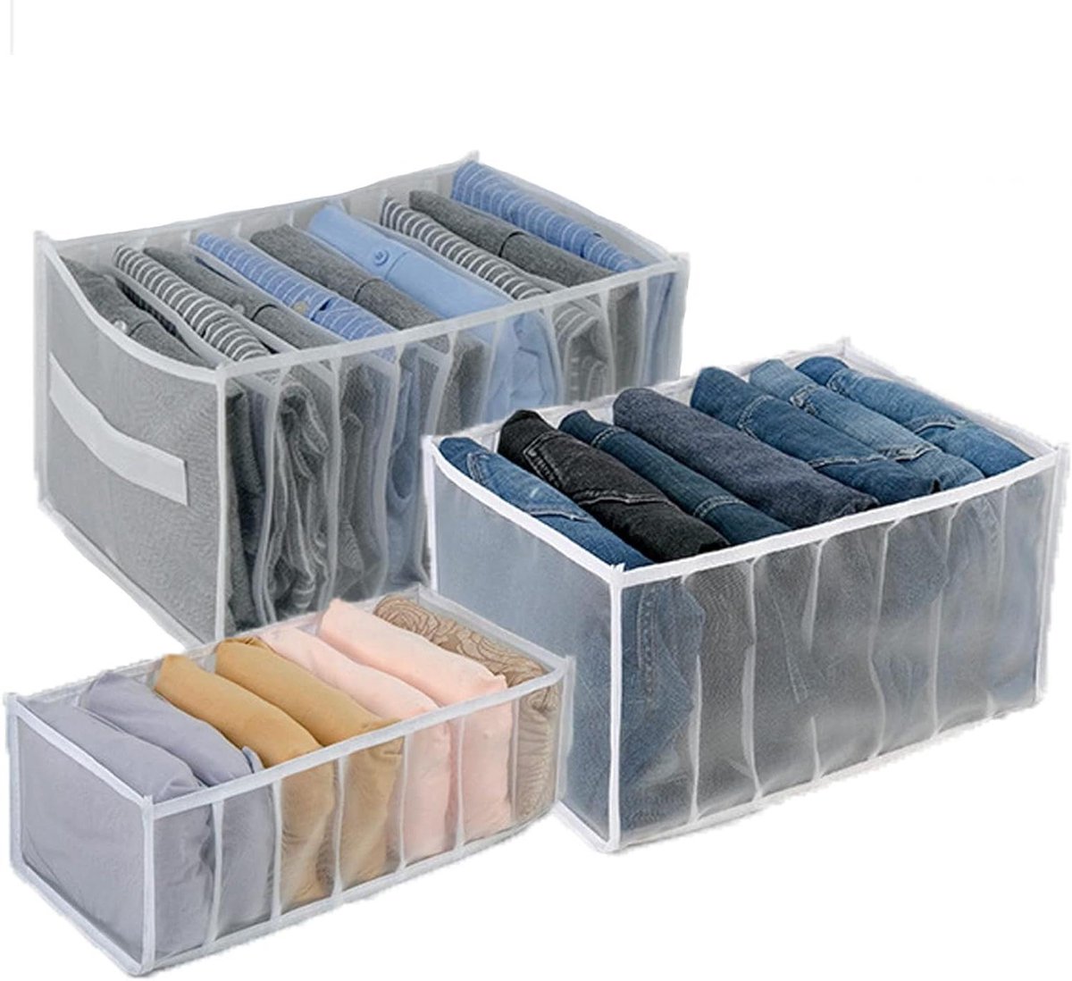 Kast Organizer Set - Opbergdozen Lade - Kleding Sorteren - Wasbaar Mesh Ontwerp - 3 Stuks 7/9 Vaks - Wit