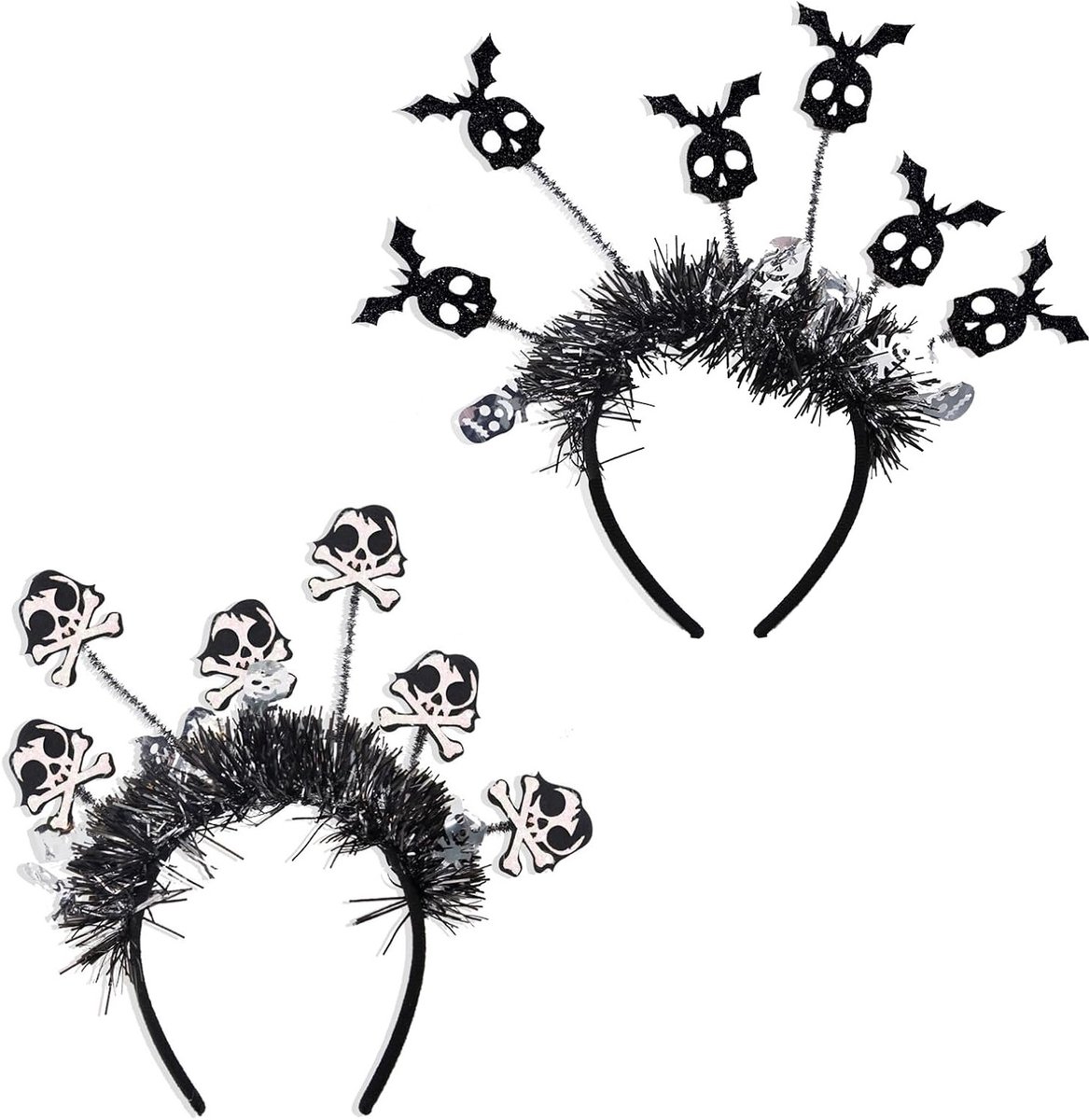 2 Stuks Halloween Haarband met Zwarte Vleermuis en Skelet Hoofdband voor Verkleedpartijen en Horror Feesten