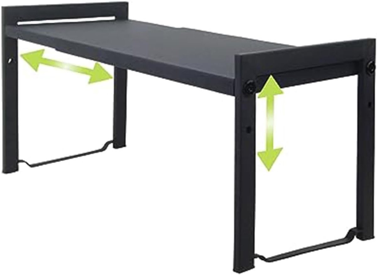 Verstelbare Keukenrek Organizer, 66 cm, Stapelbaar Kastenrek voor Kruidenset, Opbergrek voor Keuken en Kantoor (2 Stuks, Zwart, S)