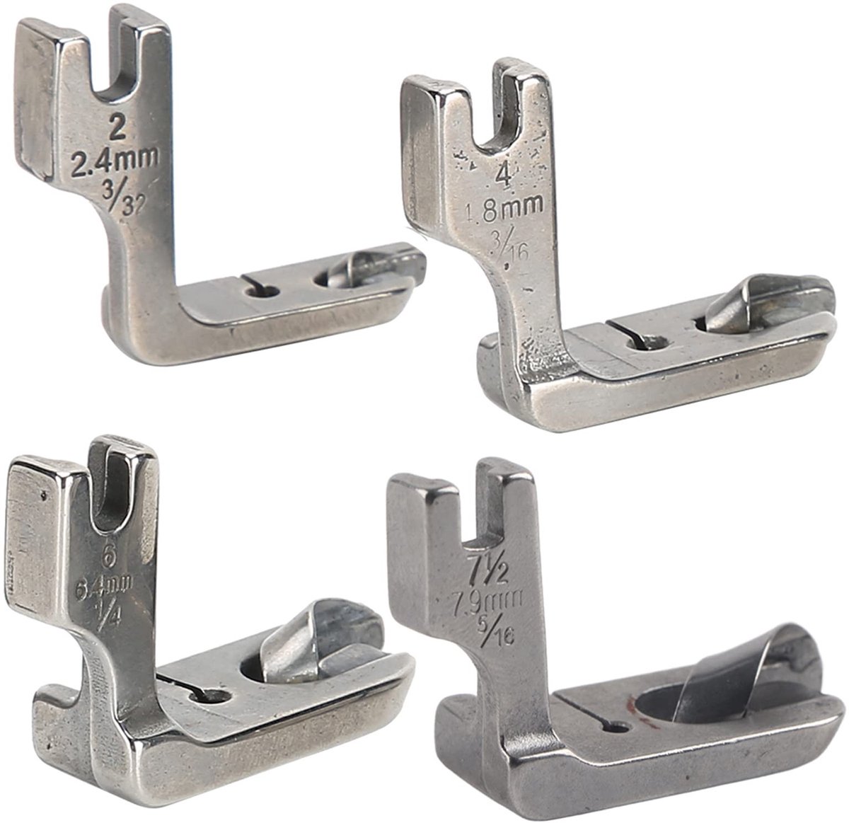 Roller Hem Presser Foot - 4 Stukken - Industrieel - RVS - Accessoires voor Naaimachine