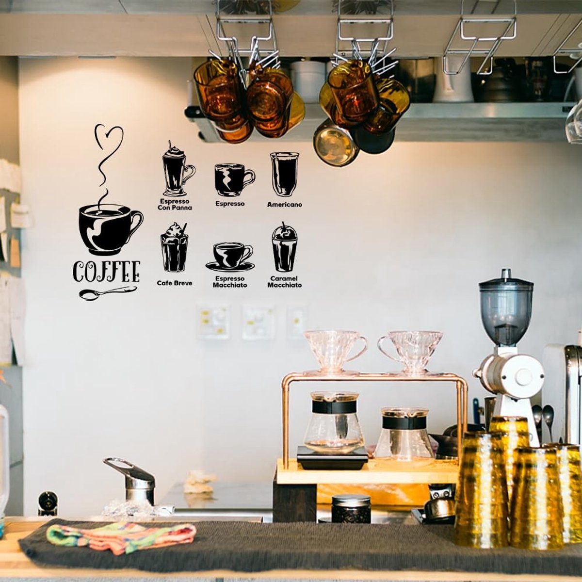 Dailygoody - Koffie Muursticker - Wanddecoratie - Verwijderbaar PVC - Zwart - Espresso Stickers - Perfect voor Keuken en Café