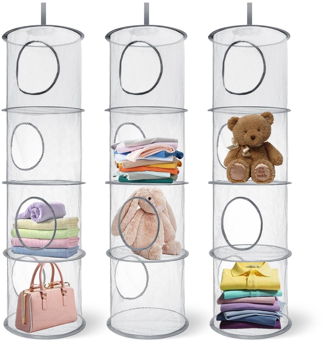 Dailygoody - Opvouwbaar Opbergnet - Hangende Mesh-Organizer - Ruimtebesparende Opslag - Grijs - Voor Zacht Speelgoed - Geschikt voor Teddybeerkleding