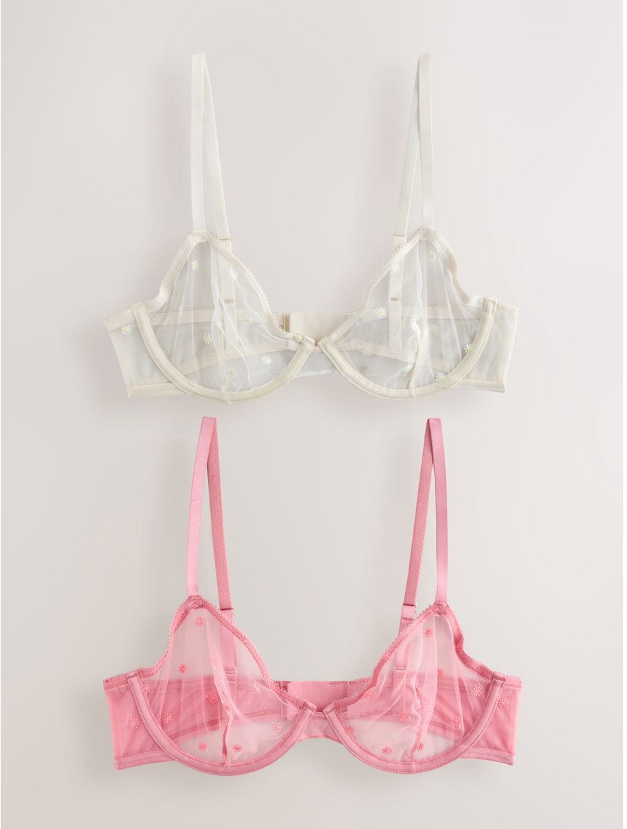 Next Dames - Set van 2 kanten balkonbeha's met borduursel zonder vulling - Roze Coral/Ecru