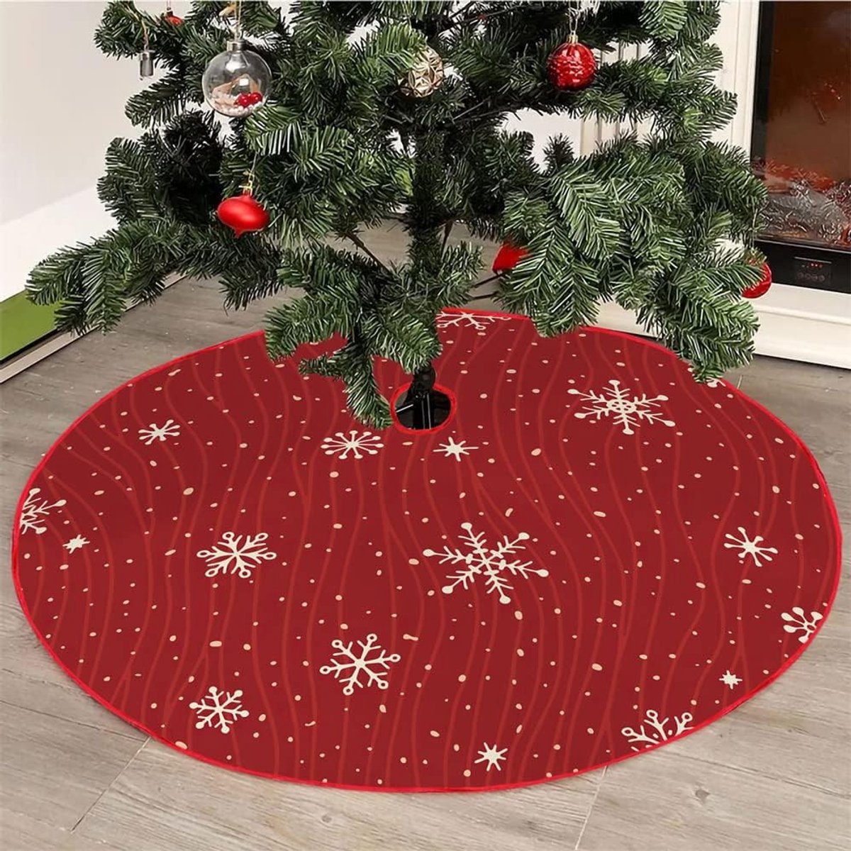 Kerstboomrok Rood 28/36/48 Inch, Zachte Pluche Bodem Mat voor Kerstdecoraties, Feestelijke Sneeuwvlokken Ontwerp voor de Feestdagen