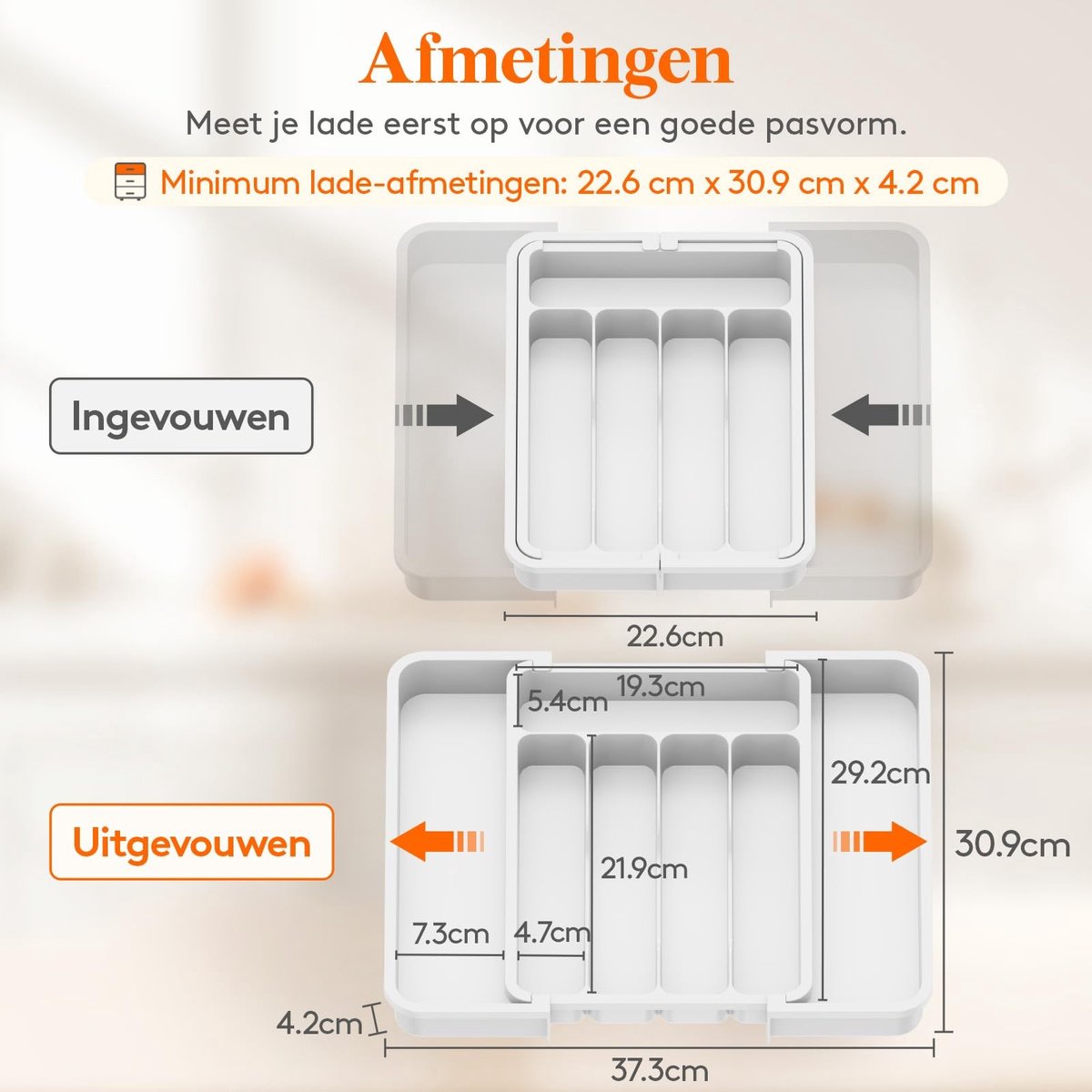 Dailygoody - Bestekbak - Verstelbare Besteklade Organizer - Kunststof Keuken Organizer - Wit - Cutlery Tray - Ideaal voor Keuken - Diepte 30,9 cm
