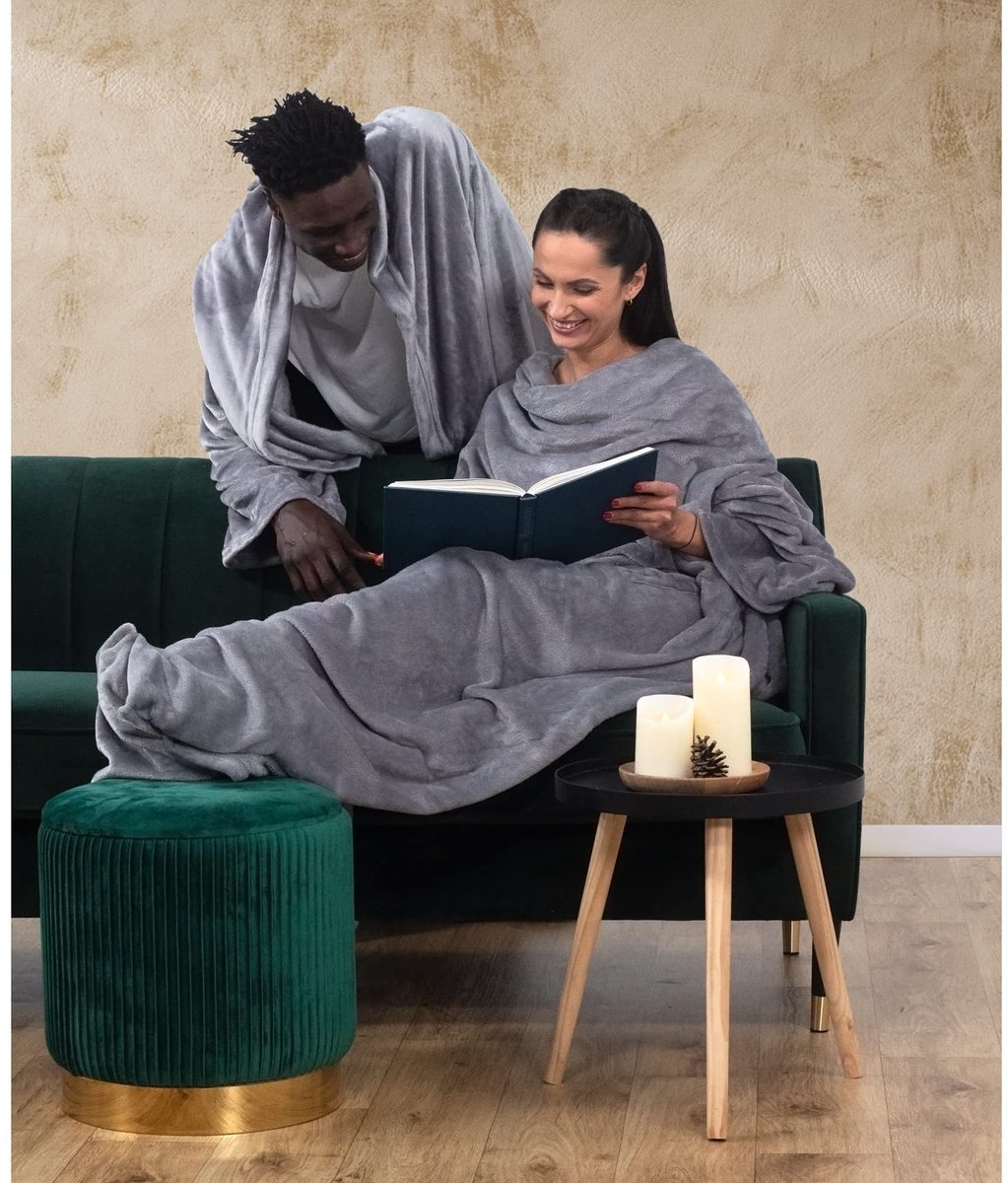 TV deken - knuffeldeken met mouwen - Staal - microvezeldeken - zachte fleece - 170x200 cm - geschikt voor volwassenen