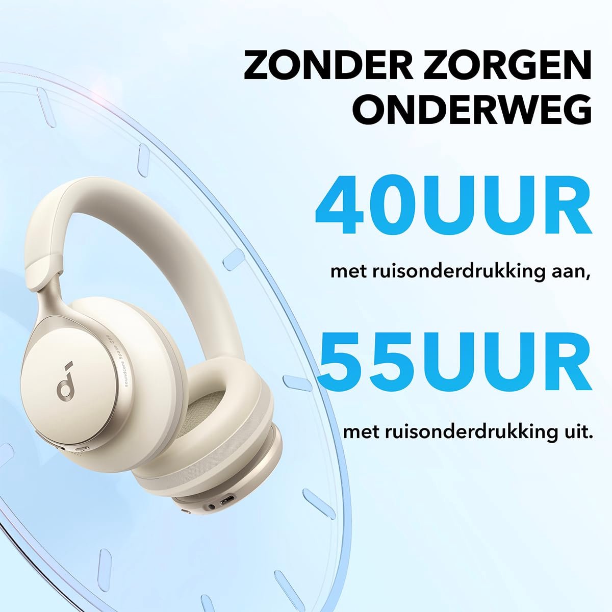 soundcore Space One by Anker - Draadloze Over-ear Koptelefoon - Headphones - Active Noise Cancelling, Multipoint Connection, 55 uur accuduur, Bluetooth 5.3, LDAC, Hi-Res Certified — afbeelding 3