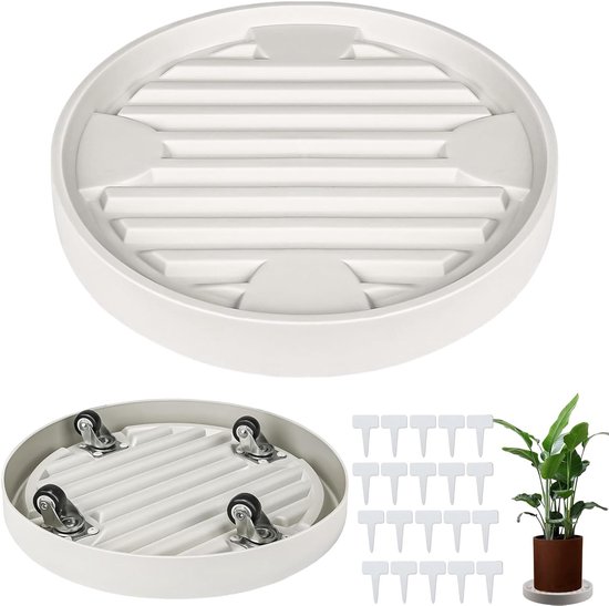 Ronde 22 cm Plantenroller Set van 2, Plastic Plantroller met 4 Wielen, Ideaal voor Tuin en Bloempotten, Gemakkelijk te Verplaatsen, Beige Kleur