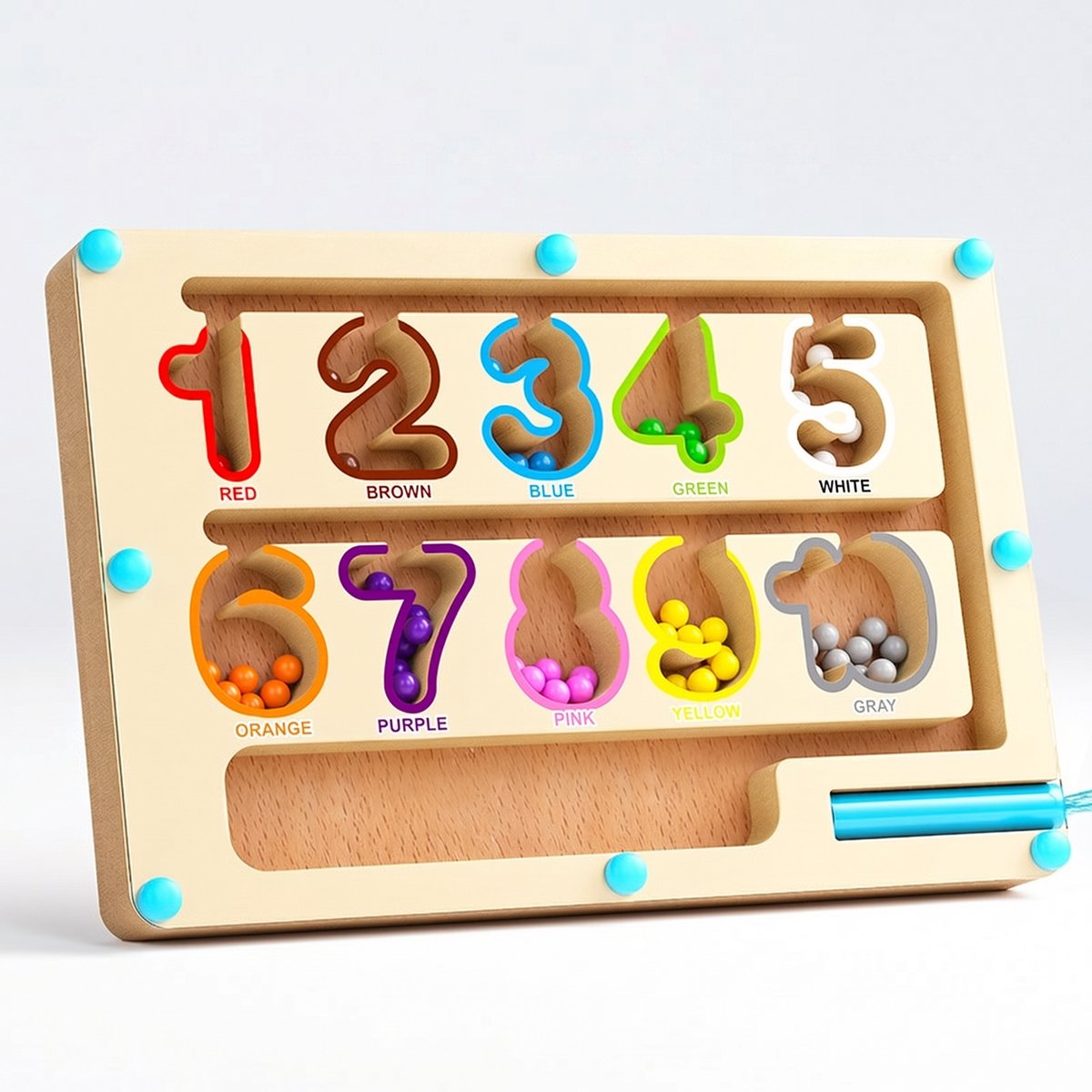 Ryoudavell - en cijferslabyrint - Houten puzzelbord voor kleuren herkennen en tellen - Speelgoed voor de fijne motoriek voor jongens en meisjes van 2, 3 en 4 jaar