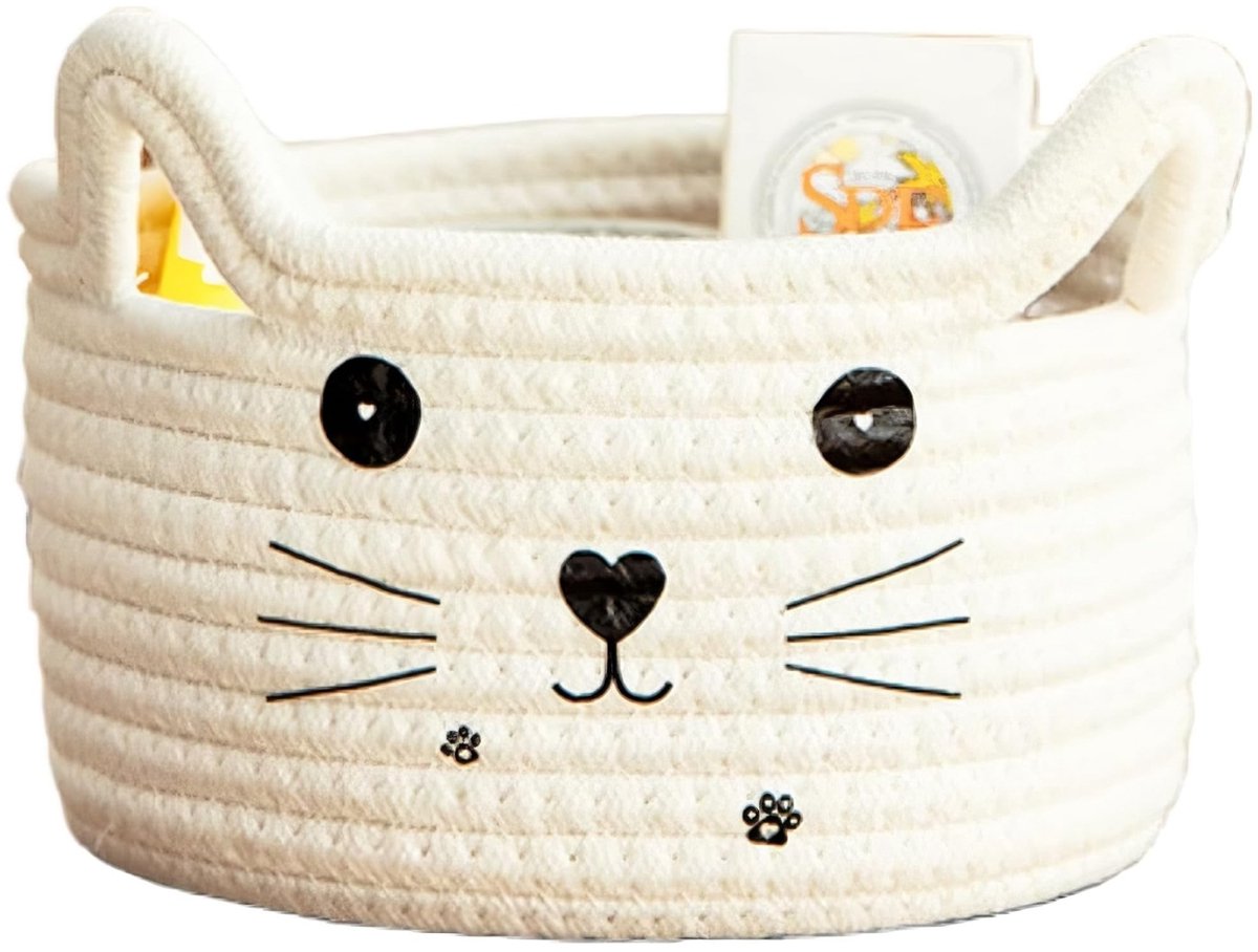 Katoenen Opbergmand voor Kinderen met Kattenontwerp voor Speelgoed en Kleding