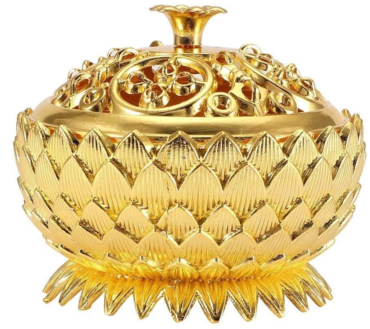 Dailygoody - Lotus wierookbrander - Antieke zink wierookhouder - Duurzaam design - Goud - Stok en kegel wierook - Perfect voor meditatie - Compact for...