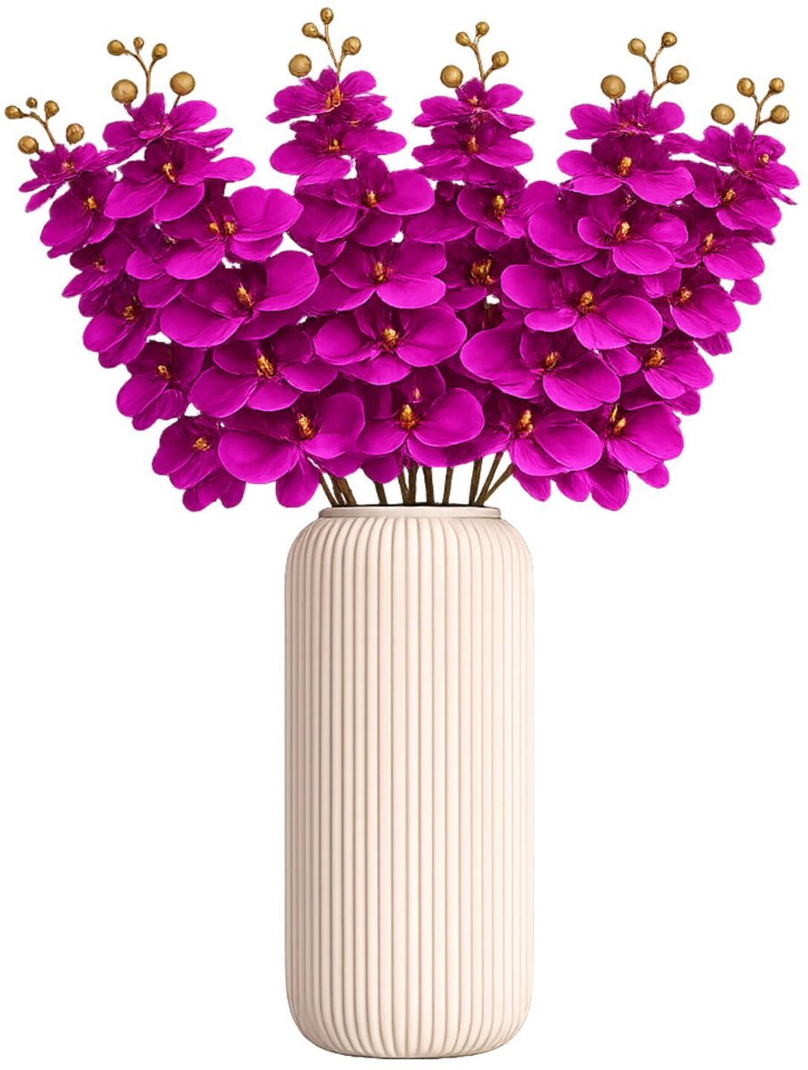 Bellatio Design Kunstbloem Orchidee Bora - 5x - fuchsia roze - 77 cm - losse stelen - kunst zijdebloemen - Phalaenopsis