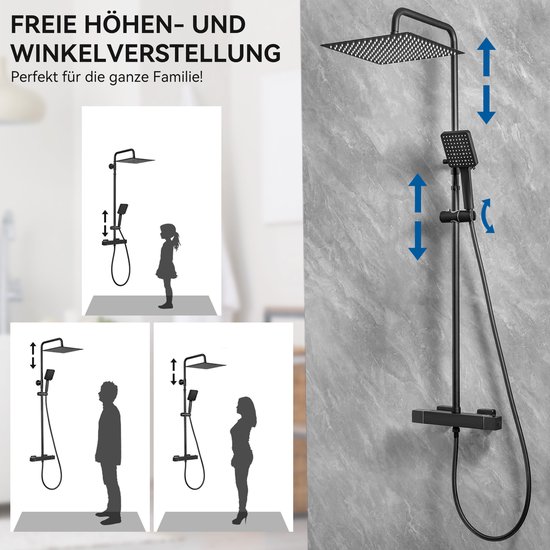 Sofetiy Max Regendouche - Ø 30 cm - Handdouche Met 6 standen - Waterbesparend - Inclusief thermostaatkraan - Zwart