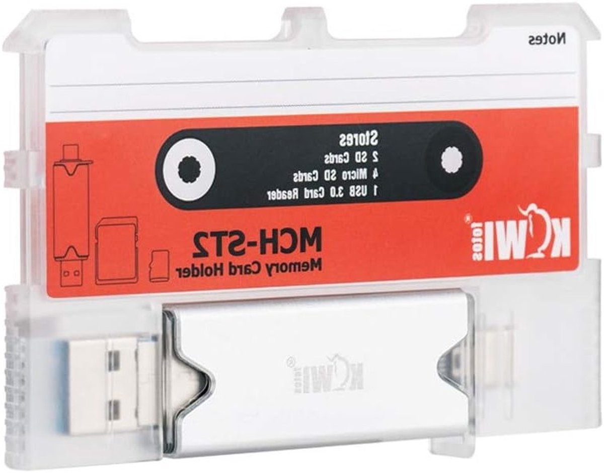 2-in-1 USB 3.0 Kaartlezer en Geheugenkaart Houder voor 2 SD + 4 Micro SD + 1 USB, Compatibel met Telefoons en Tablets, Ondersteunt SD/Micro SD/SDHC/SDXC/MMC - Rood