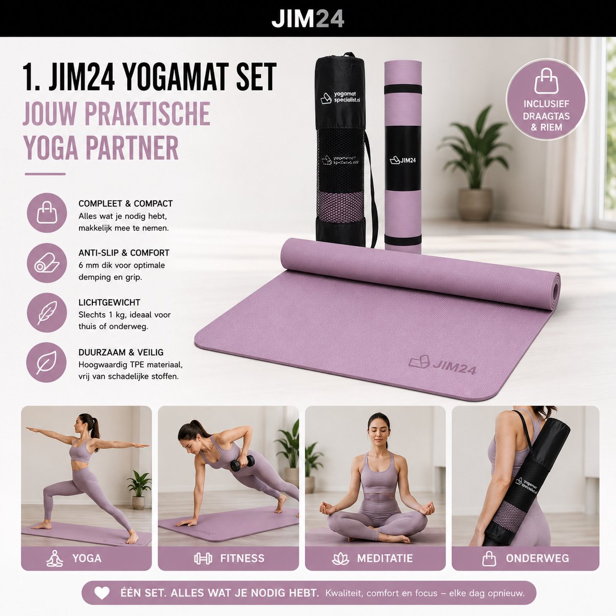 Jim24 Yogamat - Yoga Mat Antislip - Paars thumbnail 2
