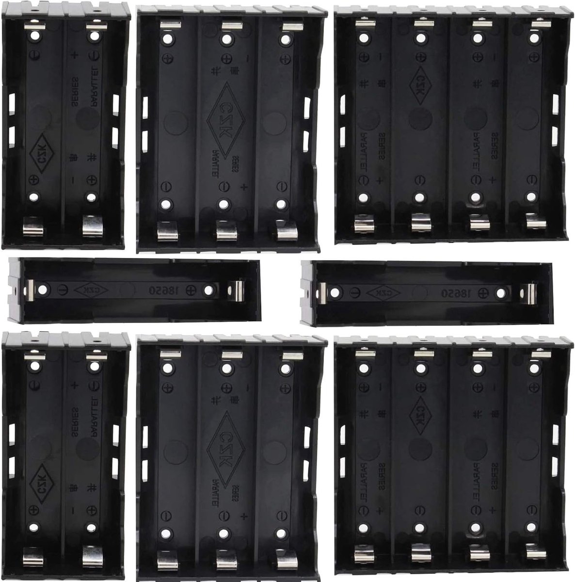 8 Stuks 1/2/3/4 x 3.7V 18650 Batterijhouder - Plastic Opbergdoos voor Batterijen met Pin en 2 Stuks 18650 Batterijopslagdozen