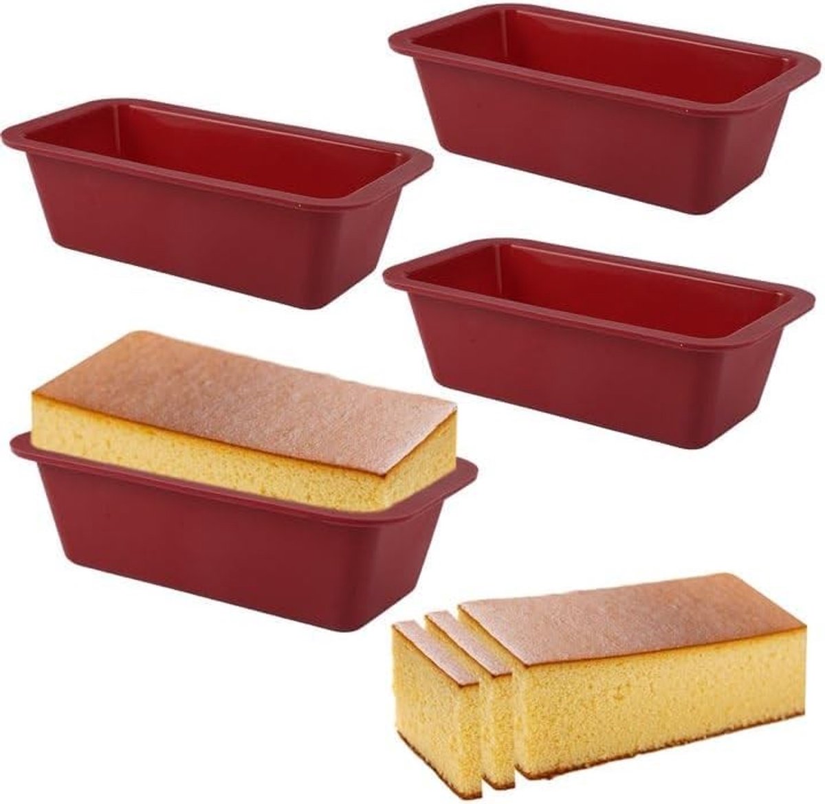 Dailygoody - Siliconen broodbakvorm - Rechthoekig - Antiaanbak - 4 stuks - BPA-vrij - Voor brood en cake - Vaatwasserbestendig