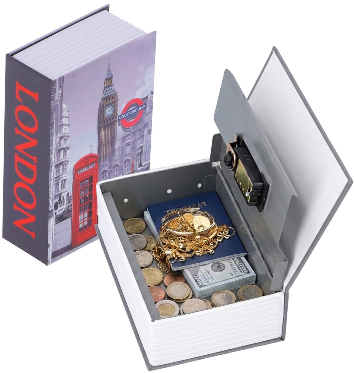 Dailygoody - Boekkluis - Cijferslot - Veilig en verborgen - 18 x 12 x 5,5 cm - Voor geld en sieraden - Echte pagina's - Voor thuis
