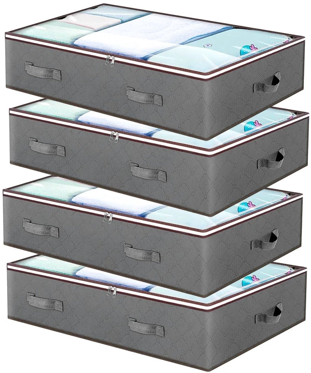 Solvix Opbergbox Onder Bed 4 Stuks – Opvouwbare Opbergzakken voor Kleding en Dekbedden – Stofdichte Onderbed Organizer 90L – Grijs