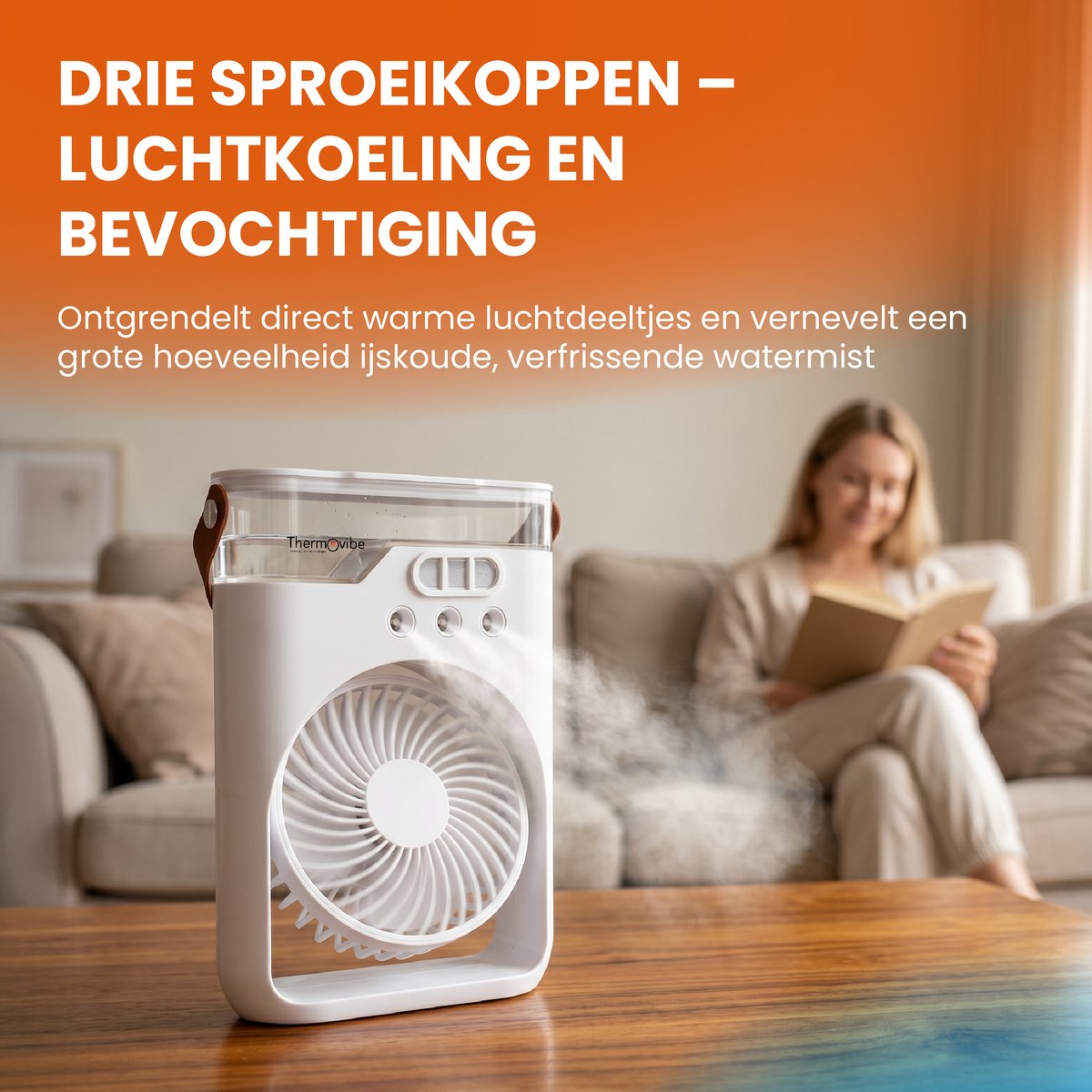Thermovibe Tafelventilator met Mistfunctie - Kleine Draagbare Oplaadbare Ventilator - Draadloos - Table Fan - Ventilator met Water, Geurverspreider en Verlichting — afbeelding 3