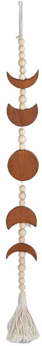 Dailygoody - Houten maanfasen wanddecoratie - Boheemse stijl - Sfeervol voor slaapkamer - Wandhanger met kralen - Kindvriendelijk - Perfect voor