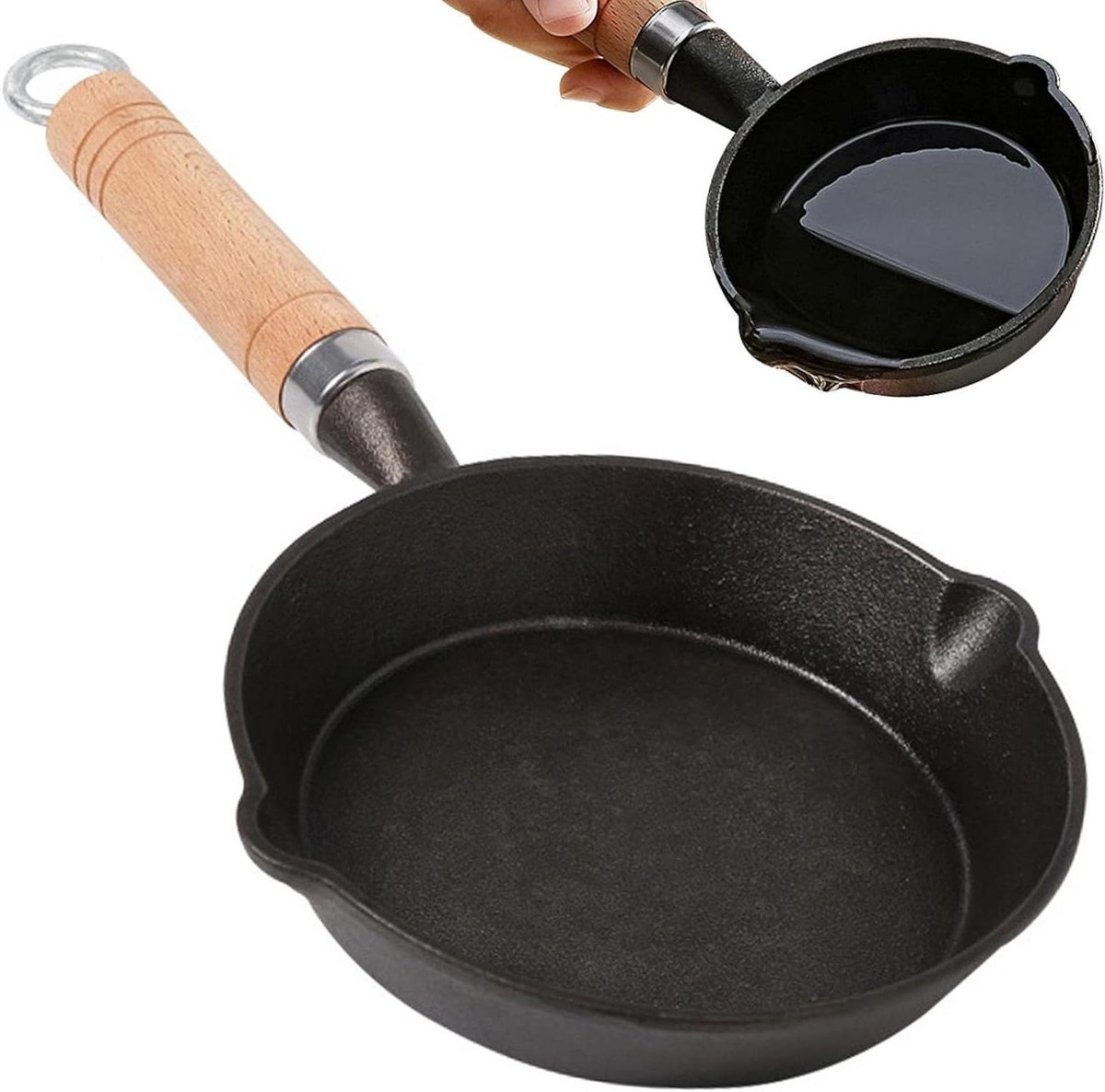 Gietijzeren Koekenpan - Kleine Kookpan - Dagelijks Koken - Ergonomisch Handvat - 16 cm - Zwart