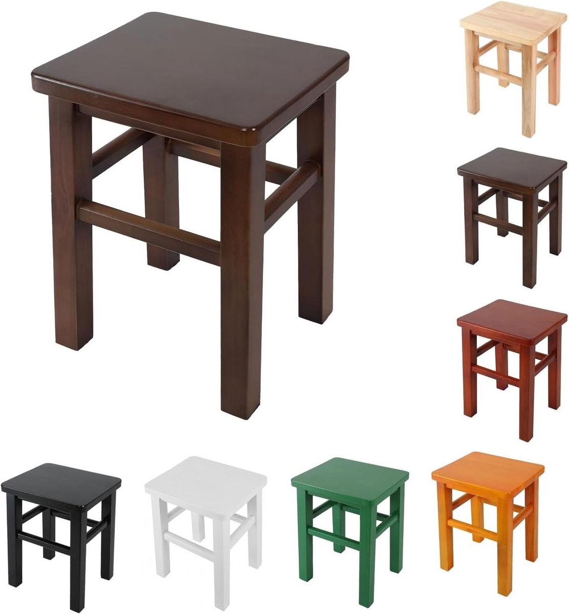 Houten Opstapkruk - Voetenbankje Krukje - Schoenen Wisselen - Massief Hout - 30 cm - Walnoot