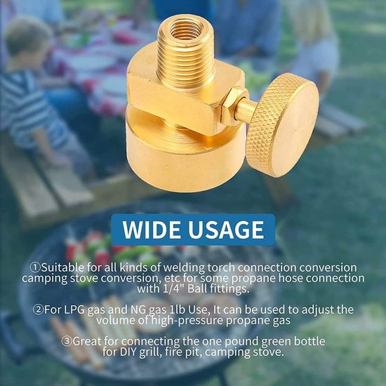 Propaan Adapter - Gas Fles Klep - Buiten Koken - Messing Constructie - 1 LB - Geel — afbeelding 4