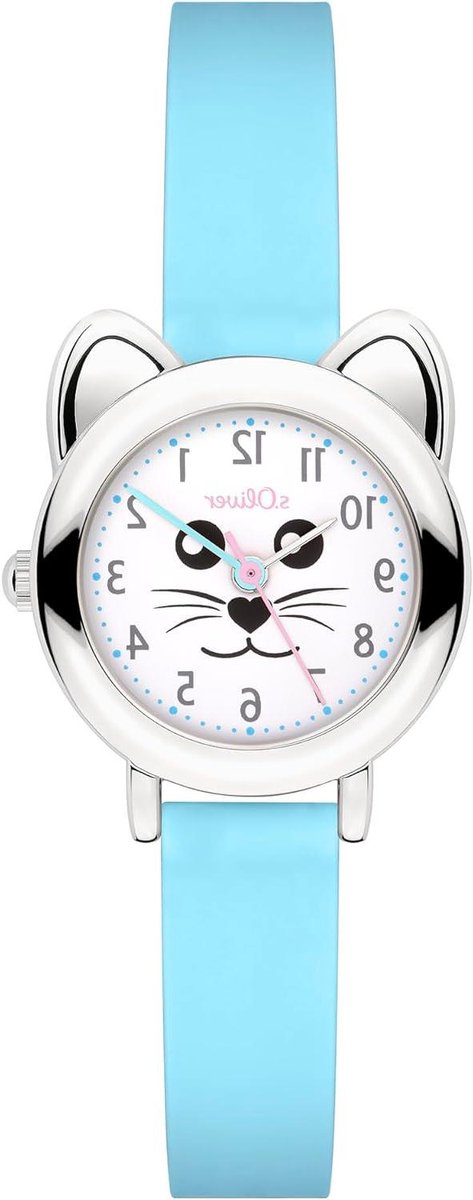 Kinderhorloge rond - Analoge polshorloge - Dagelijks gebruik - Krasbestendig mineraalglas - 25 mm - Zilver