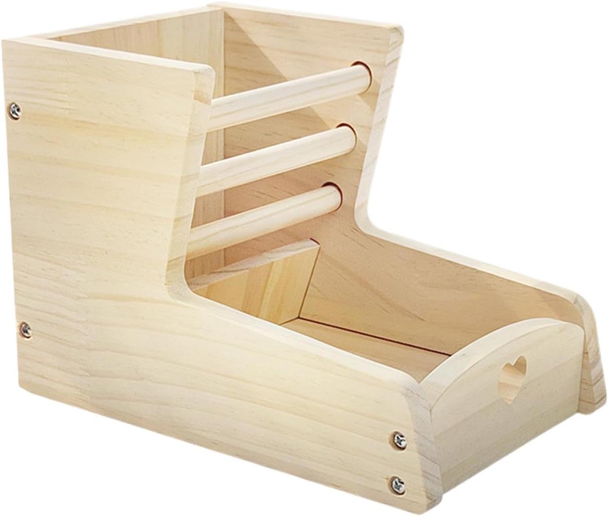 Hooi Dispenser - Voerbak Konijn - Kleine Dieren Voeden - Dubbel Compartiment - 25x18x7 cm - Houtkleur