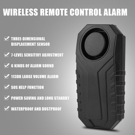 Afstandsbediening Alarm Bike Lock - Verstelbaar 7 Level - 113dB - 6 Kind Geluid - Motorfiets Voertuig Elektrische Auto Veiligheid Lock - Inbreker Siren - 10-50M Afstandsbediening - Sos help - Waterdicht - Installatie van EOTVIA — afbeelding 3