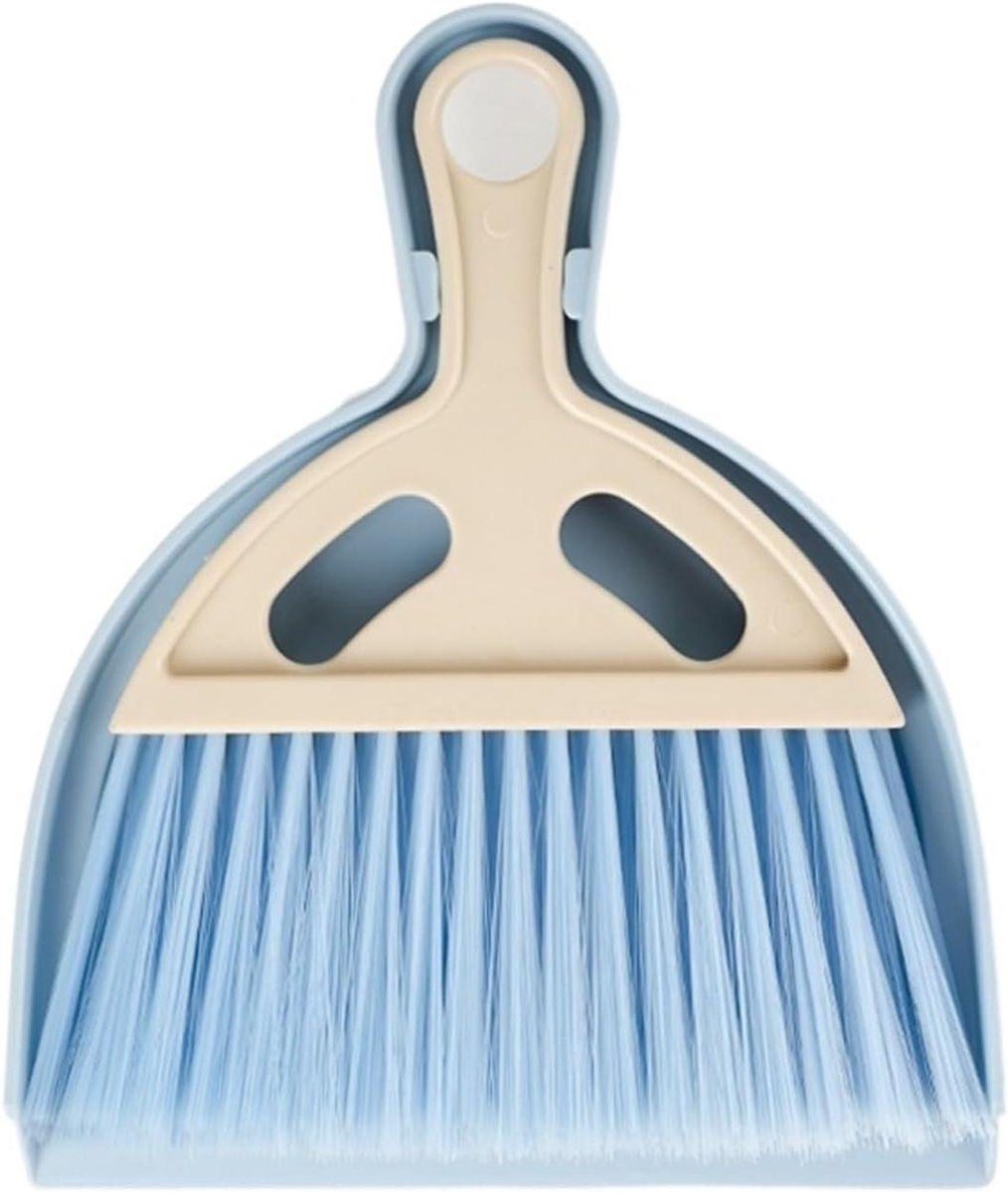 Kleine bezem stofpan - Mini kruimelset - Snel opruimen - Ergonomisch ontwerp - 21 cm - Blauw