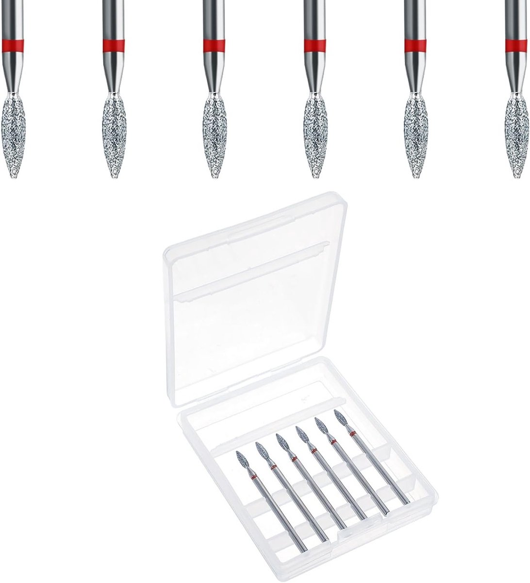 Set van 6 Nagelvijlen voor Manicure en Pedicure - Vlam Bits van Roestvrijstaal met Diamantcoating voor Cuticula en Frezen