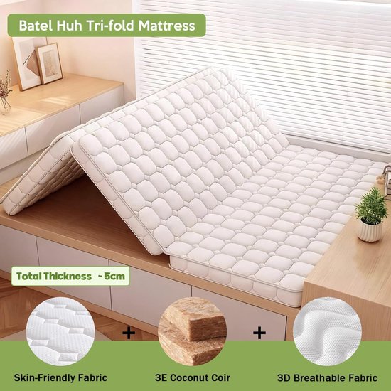 Vouwmatras - Gastenbed Matras - Comfortabel Slapen - Kokosvezel Vulling - 150 x 200 cm - Wit — afbeelding 5