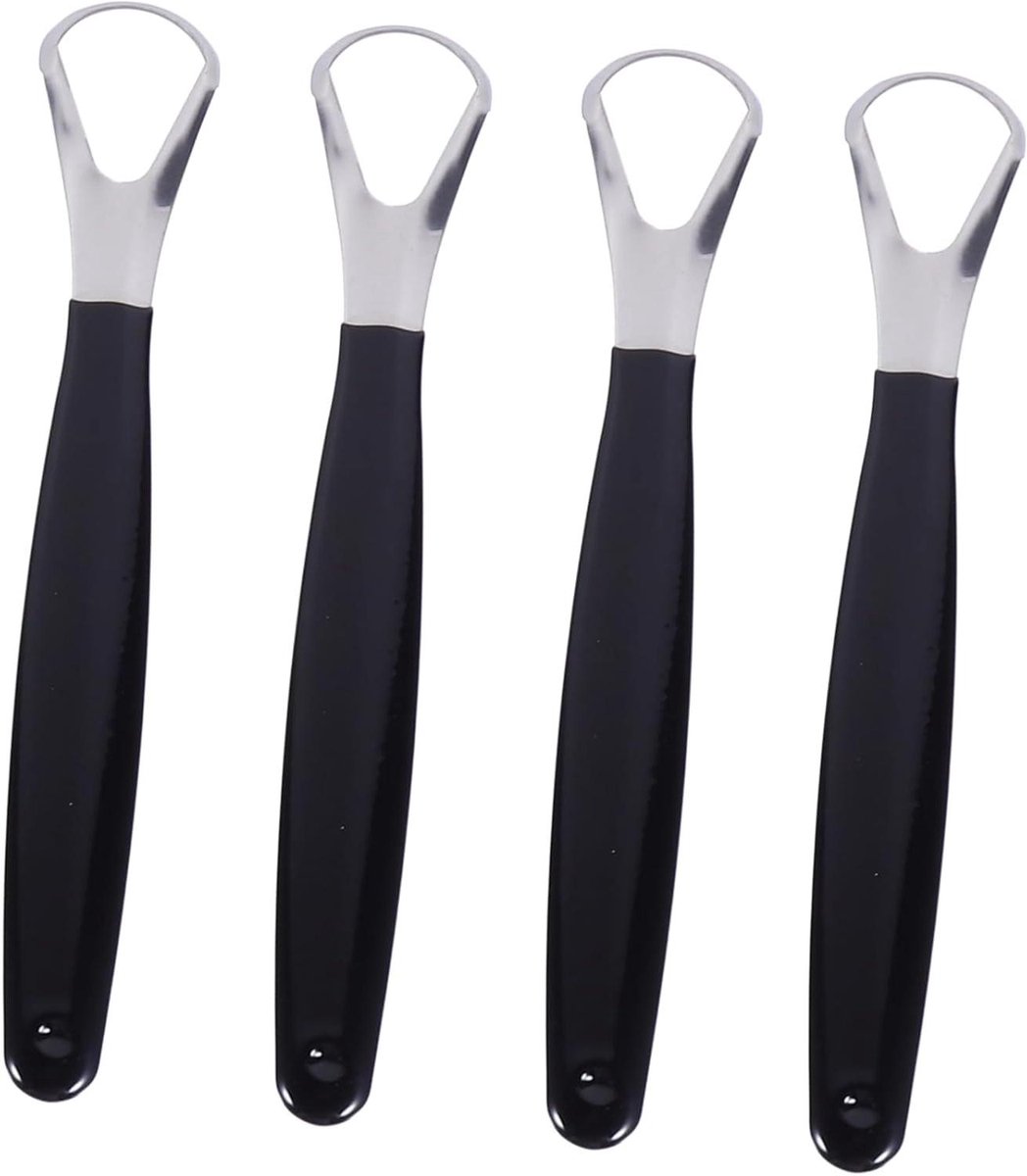 Tongschraper Set - Mondreiniger RVS - Frisse Adem - Ergonomisch Ontwerp - 15 cm - Zwart