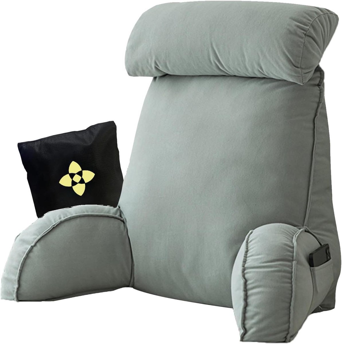 Leeskussen Rugsteun - Leuningkussen Bed - Ontspannen en Lezen - Met Nek en Armsteun - 75cm x 40cm - Blauw Grijs
