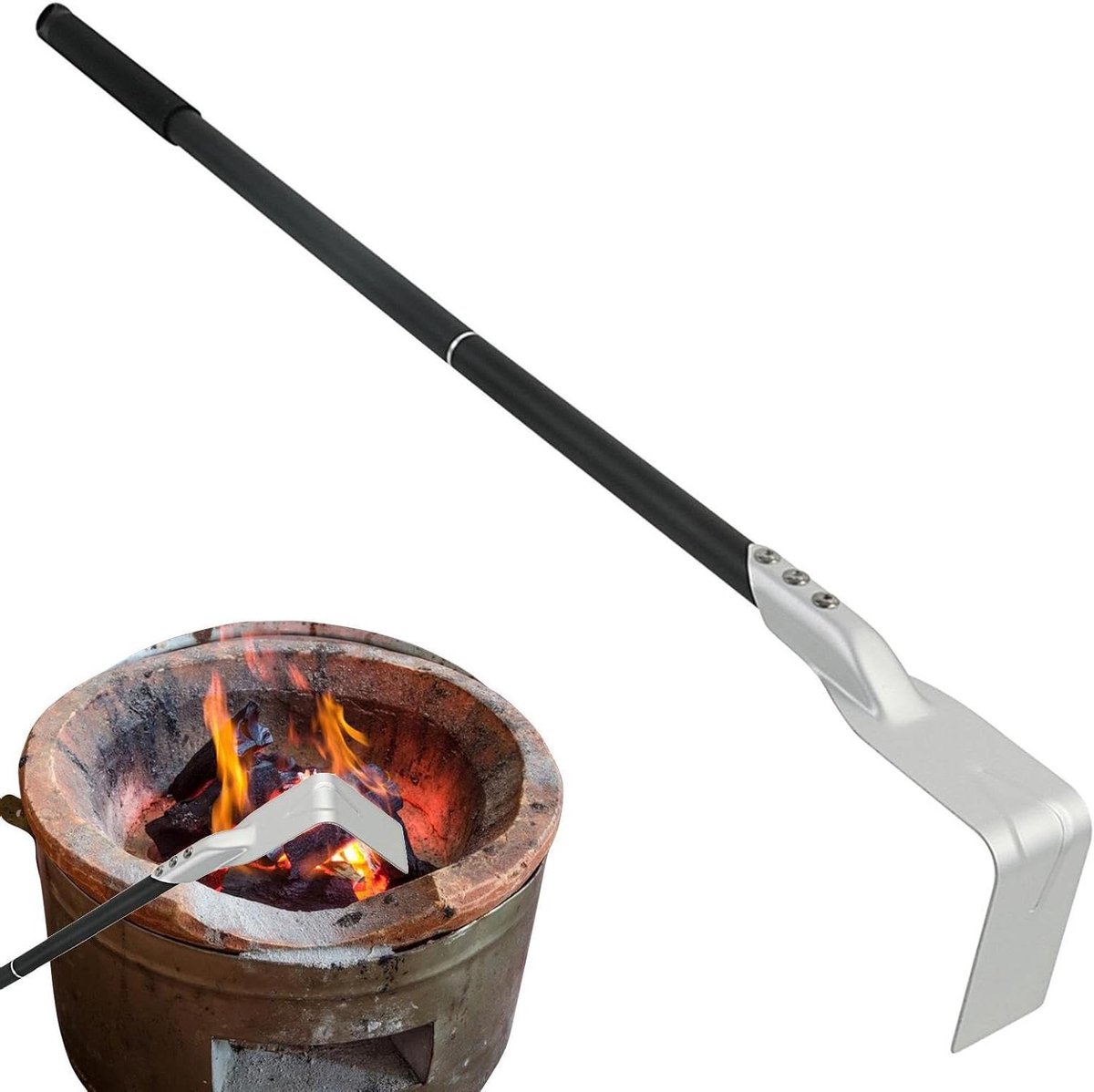Pizzaoven Asschep - Schraper Lange Handgreep - Oven Reinigen - Afneembare Hark - 67 cm - Zilver