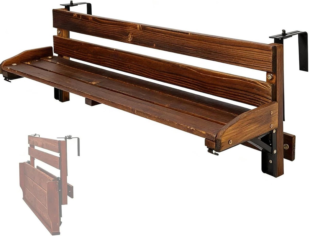 Balkontafel Inklapbaar - Hangtafel Terras - Buiten Lezen - Installatie Zonder Boren - 90 cm - Bruin