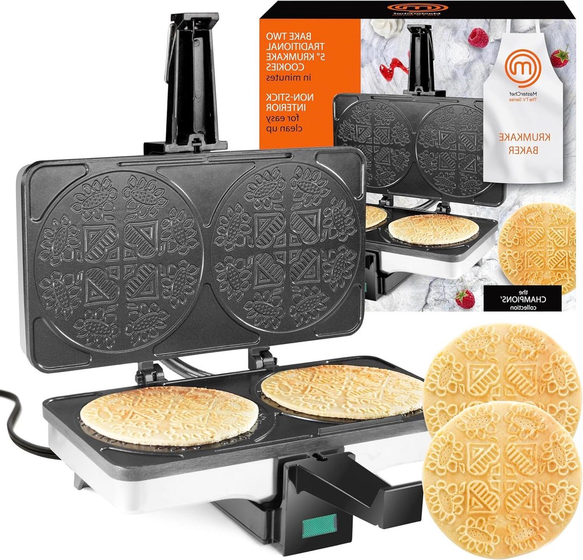 Krumkake Baker - Pizzelle Maker - Koekjes Bakken - Dubbele Koekjes Tegelijk - 2 x 5-inch - Zwart