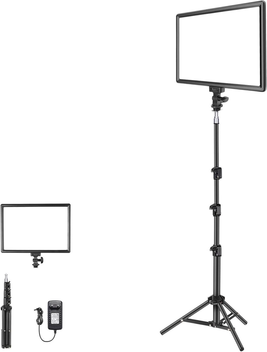 Dimbare LED Videolamp met Statief en Bi-Color Licht voor Streaming, Fotografie en Podcasts, 2400 Lux, 8000 mAh Batterij