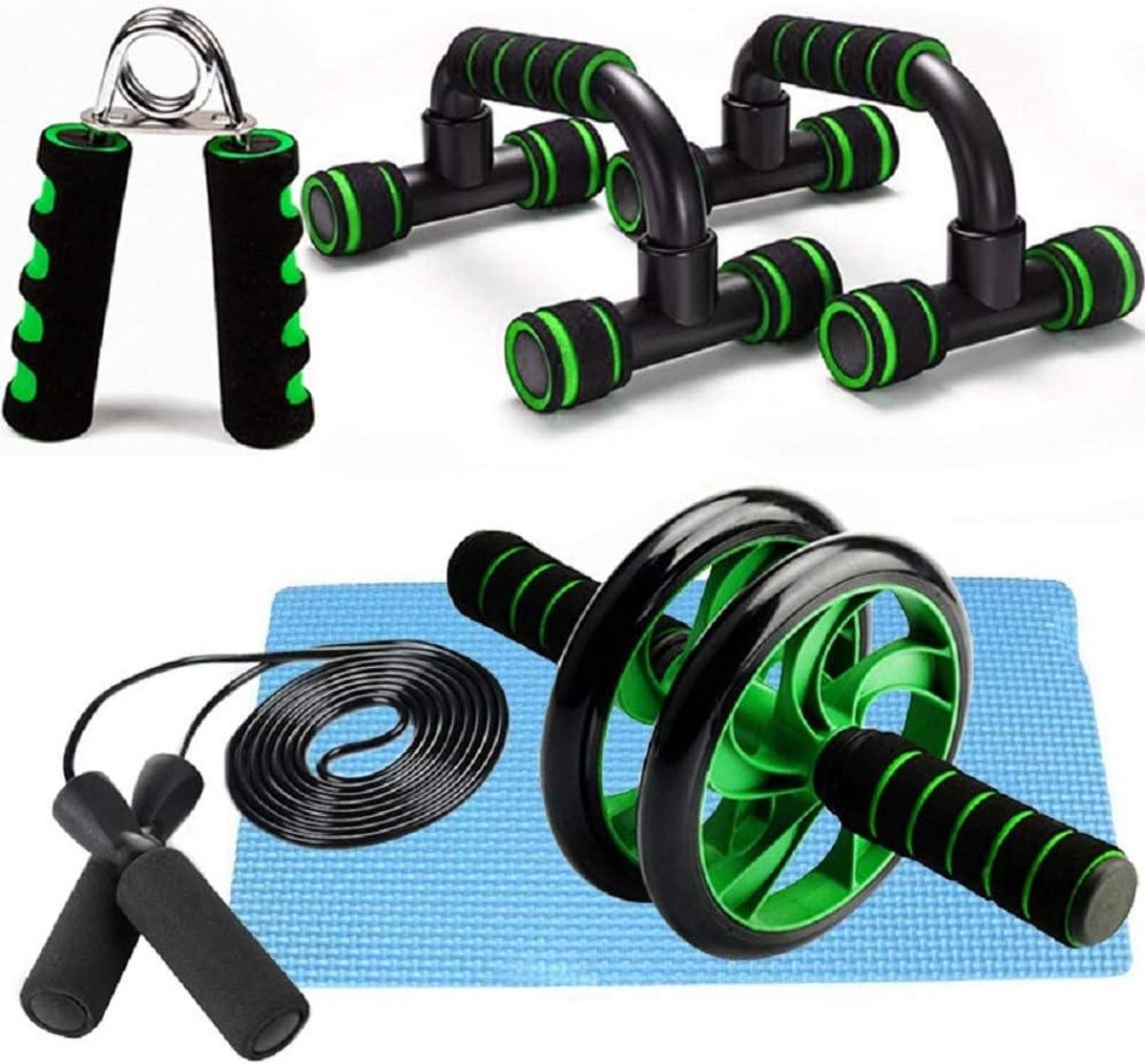 Fitness Wiel Set - Buiktrainer Roller - Kracht Training - Versterkte Stabiliteit - 5-in-1 Kit - Groen