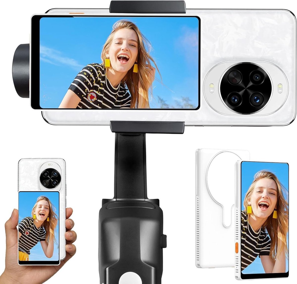 Draagbare Telefoon Spiegel met 5 Inch Touchscreen en 5000mAh Batterij voor Live Streaming en Selfies, Type C Oplaadbaar, Tot 12 Uur Actietijd