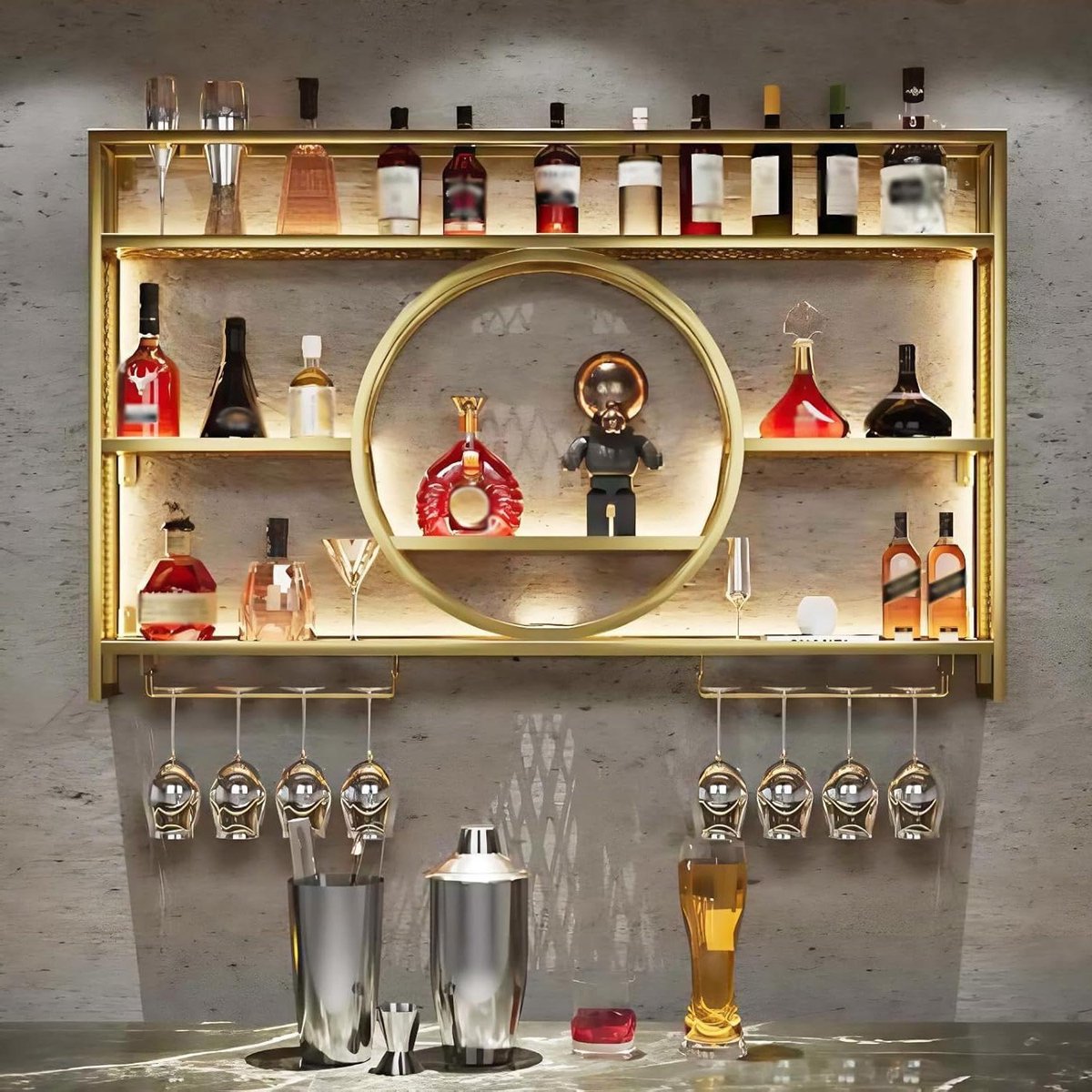 Wijnrek - Flessenhouder - Bar inrichten - Industrieel ontwerp - 100 cm - Goud