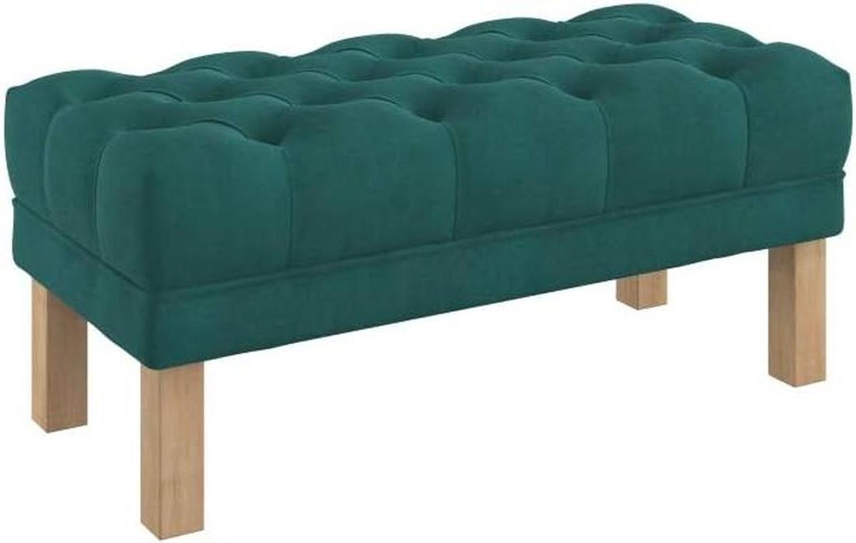 Zitbankje Gestoffeerd - Voetenbankje Slaapkamer - Extra Zitplaats - Diep Geknoopt Blad - 100 cm Breed - Aquamarine