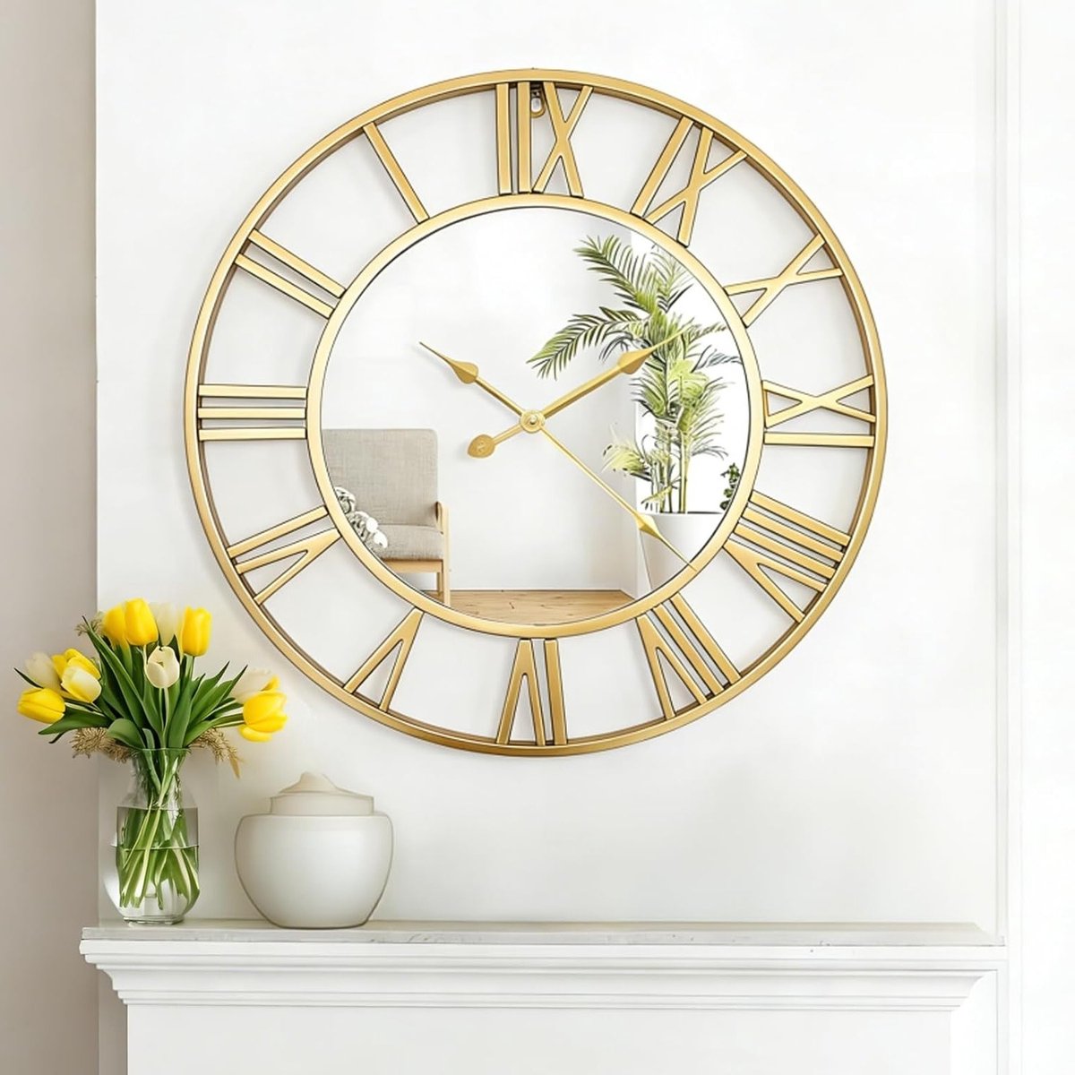 Grote Gouden Wandklok - Stille Wandklok - 50CM - Metaal - Goudkleurig